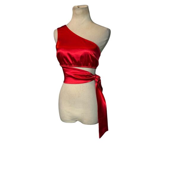 Shein Red Calvaya One Shoulder Tie Side Satin Top size XS - Picture 13 of 13
